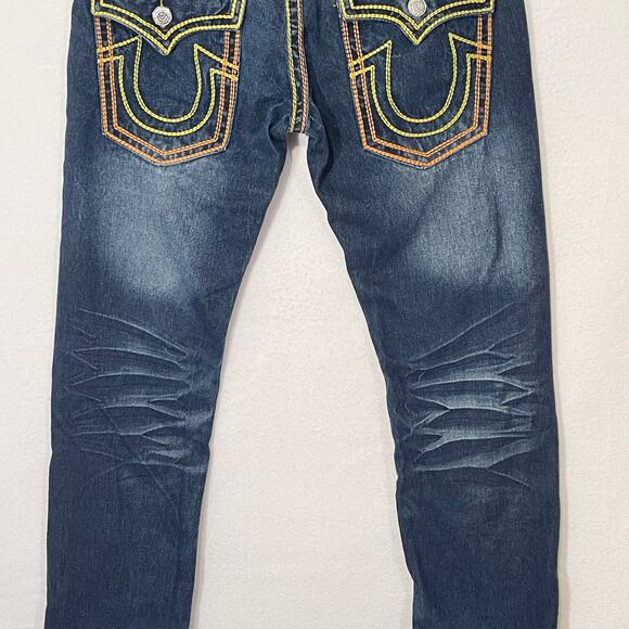 True Religion Vintage Y2K Mens Jeans 34x34 Yellow/Orange Stitching Flap Pocket - Picture 10 of 16